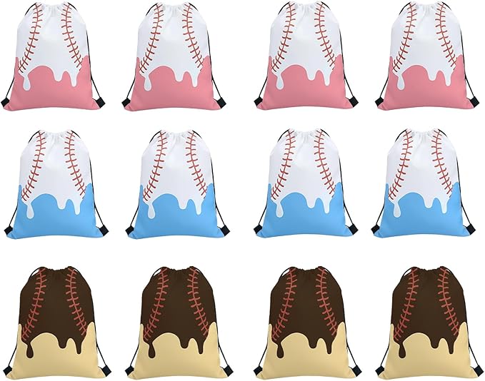 12 Pcs Baseball Drawstring Bag, Ice Cream Drip Baseball Bag, Sport Party Gifts Bags, Lightweight Sports Yoga Storage Drawstring Backpack, Sport Theme Birthday Party Supplies