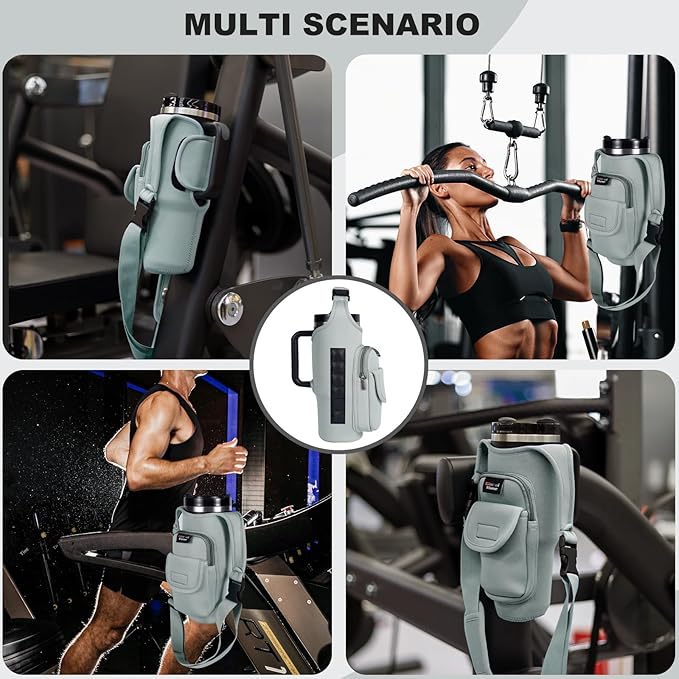 Magnetic Gym Bags for Men & Women – Magnetic Bag Water Bottle Sling Bag for Stanley Cups | Water Bottle Holder with Card Pockets, AirPod Case for Fitness, Hiking, Workouts (Gray)