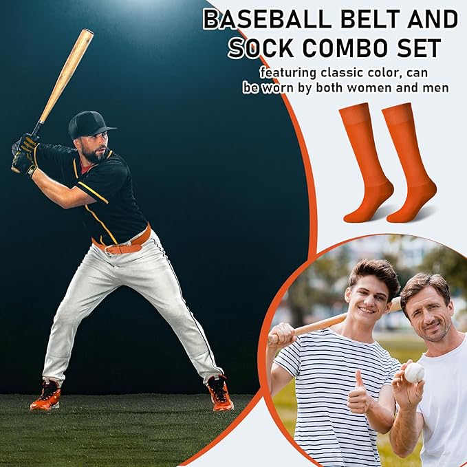 Zhanmai Baseball Belt and Socks Combo, Adjustable Elastic Belt and Softball Socks, Multiple Sizes for Youth Boys Girls, Adult