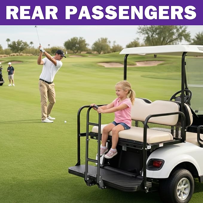 Golf Cart Rear Seat Grab Bar for Yamaha Club Car EZGO, Universal Golf Cart Safety Seat Round Pipe Handle Rail 27"-34" Adjustable Height for TXT DS, Golf Cart Accessories Heavy Duty Thicken Clamps