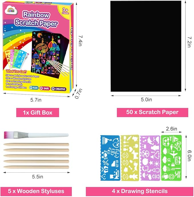 ZMLM Scratch Art Crafts Girls Gifts, 60 Rainbow Scratch Paper Art Gifts - Image 7