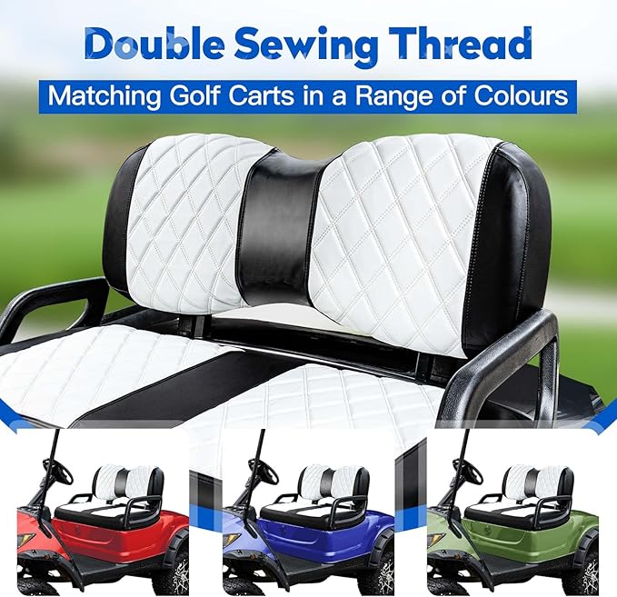 NOKINS Golf Cart Diamond Seat Covers Kit, Fit for Yamaha Drive/Drive 2 OEM Standard Front Seat Cushion, Golf Cart Vinyl Seat Cover, No Nails Required (White and Black)