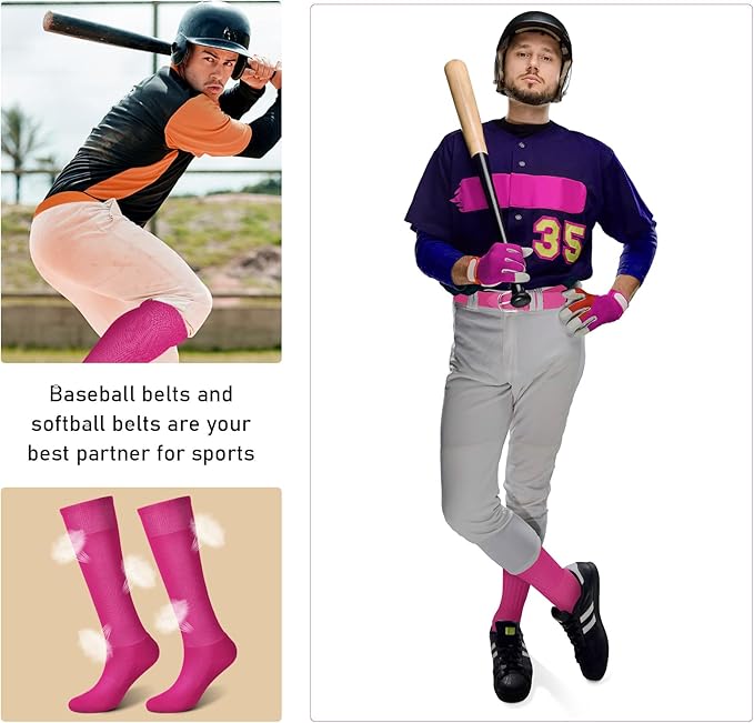 Zhanmai Baseball Belt and Socks Combo, Adjustable Elastic Belt and Softball Socks, Multiple Sizes for Youth Boys Girls, Adult