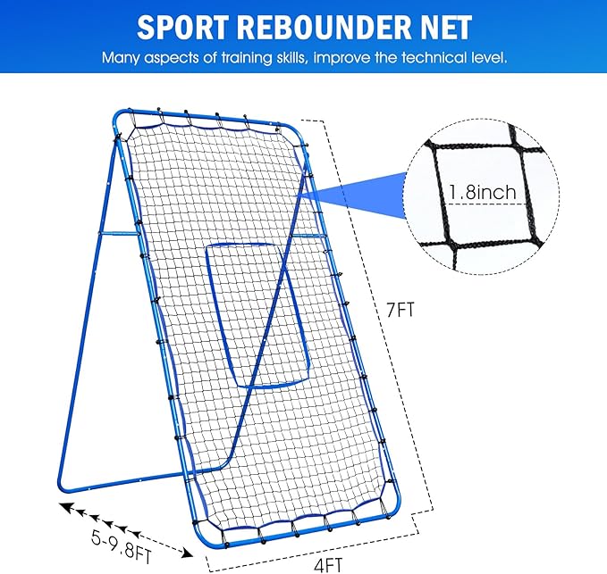 Volleyball Baseball Rebounder Net, Softball Rebounder Pitchback Net Quick Adjustments, Quick Adjustments Lacrosse Bounce Back Practice Equipment, Ideal for Outdoor Indoor and Backyard Training