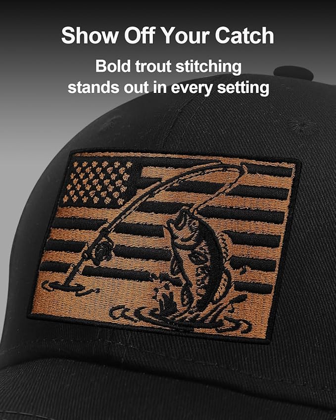 Embroidered Fishing Hats for Men, Birthday Father's Day Fisherman Gifts for Men Son Dad Husband Grandpa Adjustbale Mesh Fishing Trucker Hat Baseball Cap Black