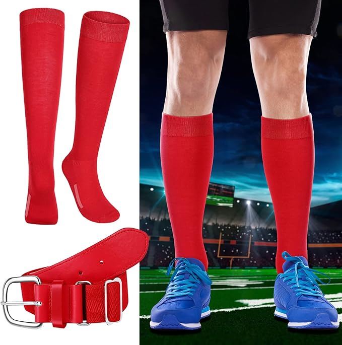 Haysandy Baseball or Softball Sock and Belt Combo Set 3 Football Baseball Socks with Softball Belt for Youth Boys Kids
