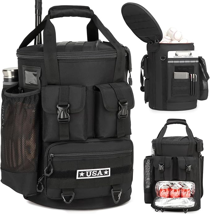 Baseball Bucket Bag - Baseball Coaching Accessories Organizer, Softball Bucket Bag with Insulation Pocket, Anti-Slip Bottom for Bat, Gloves, Scoreboards