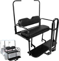 ECOTRIC Golf Cart Folding Rear Seat Kit W/Grab Bar Compatible with 1994.5-Up EZGO TXT Models Back Flip Seat Black