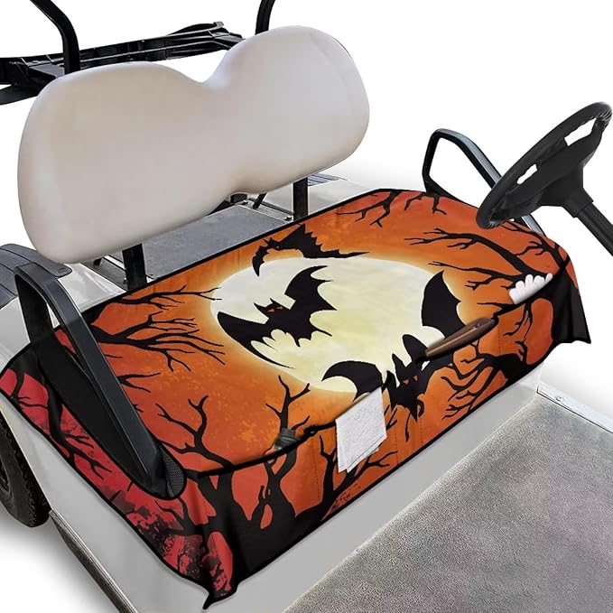 Golf Cart Seat Covers, Universal Golf Cart Seat Towel Blanket with 4 Front Pockets & Nonskid Bottom Fits for Club Car 2 Person Seats Golf Carts