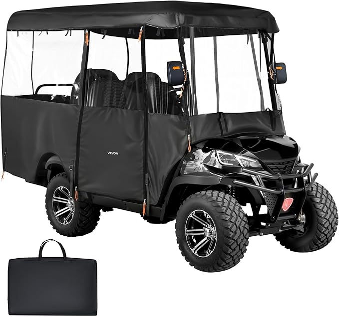 VEVOR Golf Cart Cover, Visible Full-Enclosure 2+2/4 Passenger Golf Cart, 600D Waterproof Oxford Fabric Club Car Cover Fits Most Carts Club Car, Yamaha, EZGO, Honda, PVC Coating & Windproof Hook Design