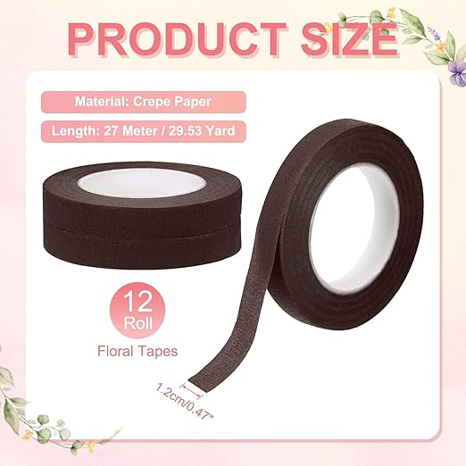 MECCANIXITY 12 Rolls Floral Tapes, 30 Yard x 1/16 in Florist Crepe Flowers - Image 2