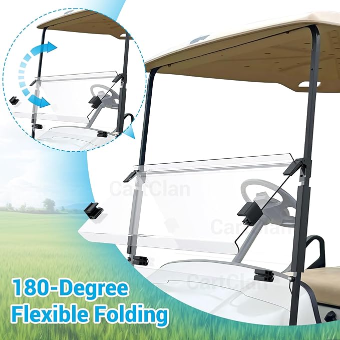 EZGO TXT Windshield, EZGO Windshield for Golf Cart Suitable for 1995-2013 EZGO TXT Model, PC UV Resistant, Foldable Golf Cart Windshield Replacement with Windshield Clips