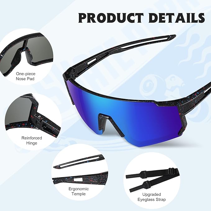 Kids Sunglasses Polarized - UV400 Protection Boys Youth Cycling Goggles Baseball Sunglasses with Glasses Strap