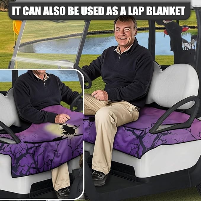 Golf Cart Seat Covers, Universal Golf Cart Seat Towel Blanket with 4 Front Pockets & Nonskid Bottom Fits for Club Car 2 Person Seats Golf Carts
