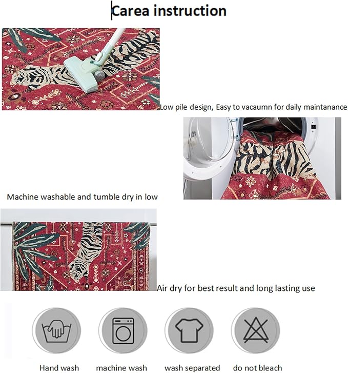 Vintage Tribal Faux Wool Red Boho Throw Rugs - Image 6