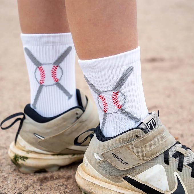 ChalkTalkSPORTS Baseball Socks - Performance Socks for Baseball Players - Crossed Bats - Youth and Adult Sizes