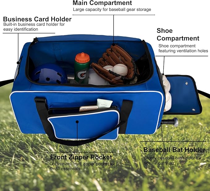 LARIPOP Baseball Bag Softball Duffel Bag for Youth Adult, 70L Sports Gear Bag with Bat Sleeves & Shoe Compartment