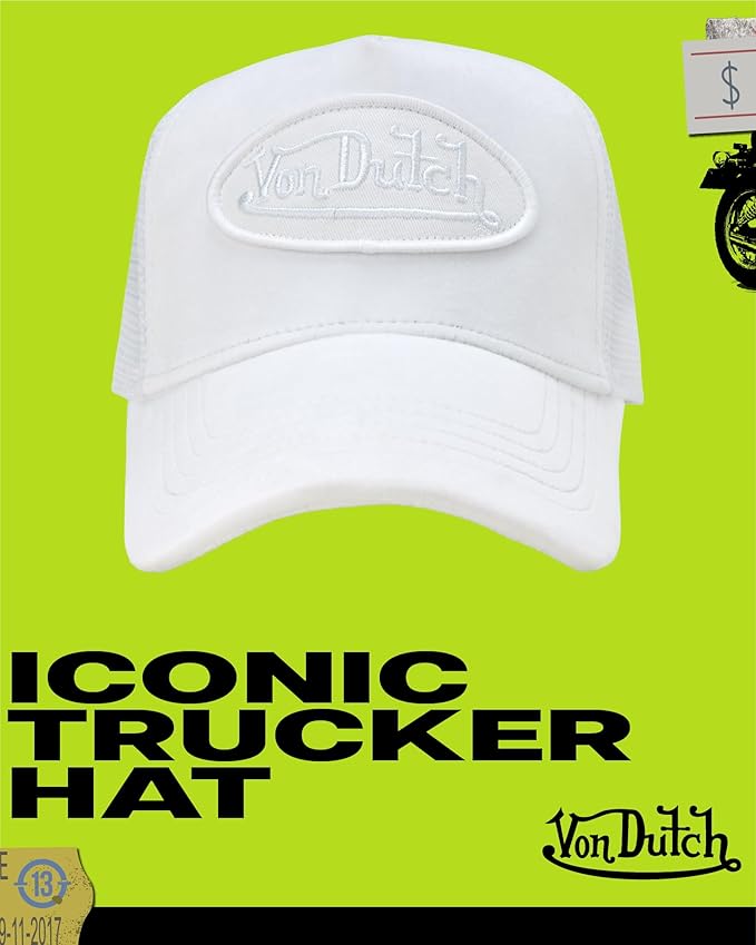 Von Dutch Unisex Trucker Hat - Velvet Curved Bill Mesh Back Retro Classic Adjustable Snapback Baseball Cap for Men and Women