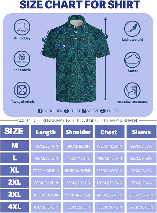 HUURAY Funny Golf Polos for Men Funny Print Short Sleeve Shirts Quick Dry Polo Shirts Hawaiian Shirt Performance Golf Outfits