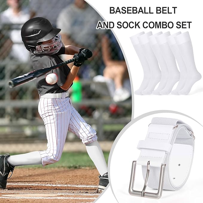 XZQTIVE 3 Pairs of Baseball Softball Socks and 1 Baseball Softball Belt Combo Set Knee-High Soccer Socks for Kids Youth Adult