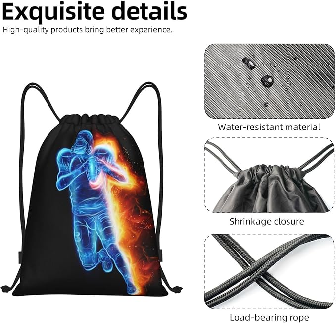 Boys Men Football Drawstring Bags, Sports-Themed Drawstring Backpack Casual Knapsack for Teens Adults Unisex for Gym Travel Swimming Hiking Camping, Medium