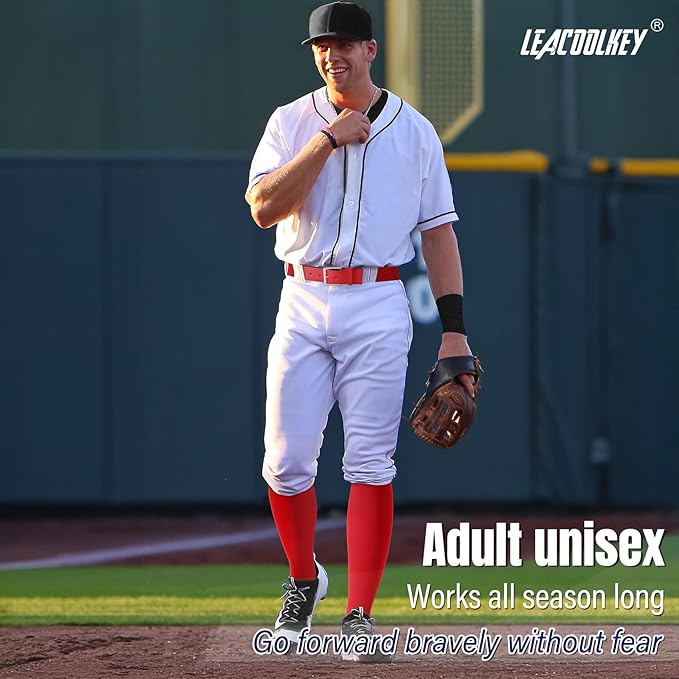 LEACOOLKEY Baseball Belt and Socks Combo Set Adjustable Softball Socks and Elastic Belt for Youth and Adult