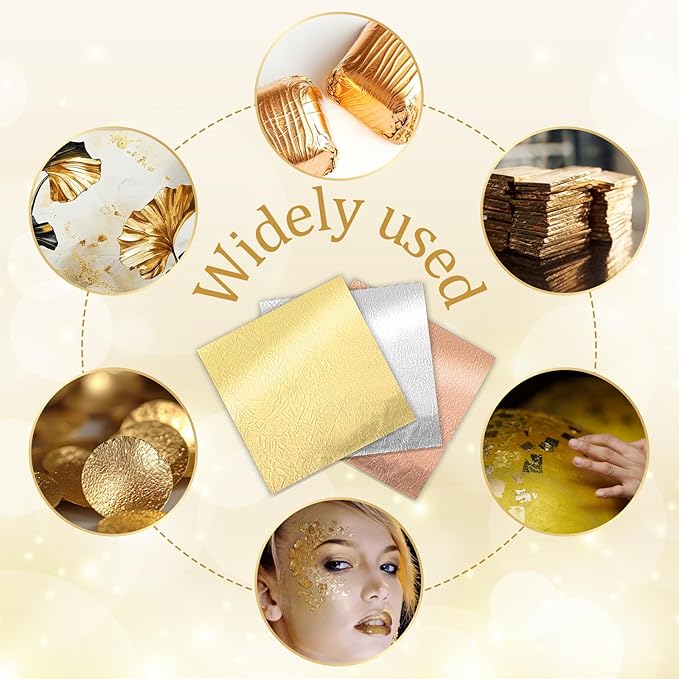 150 Pcs Gold Leaf Sheets for Art 3 Colors Gold Foil Sheets 5.5" X 5.5" Golden - Image 5