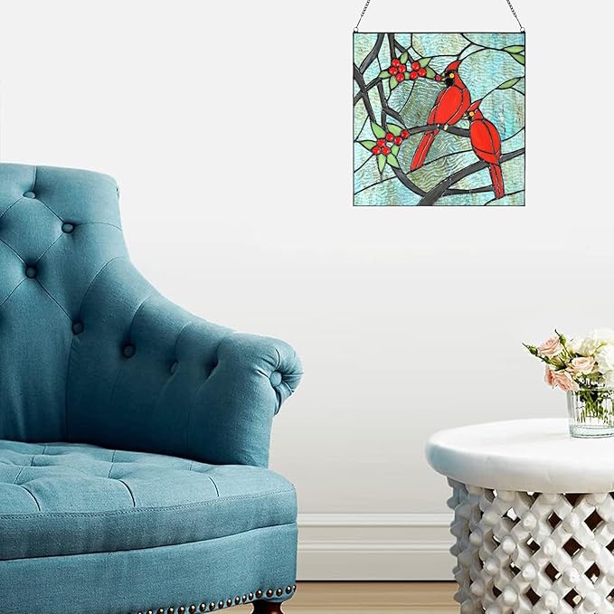 PA0008 Cardinal Stained Glass Window Panel- Tiffany Style Window Hanging- Red - Image 5