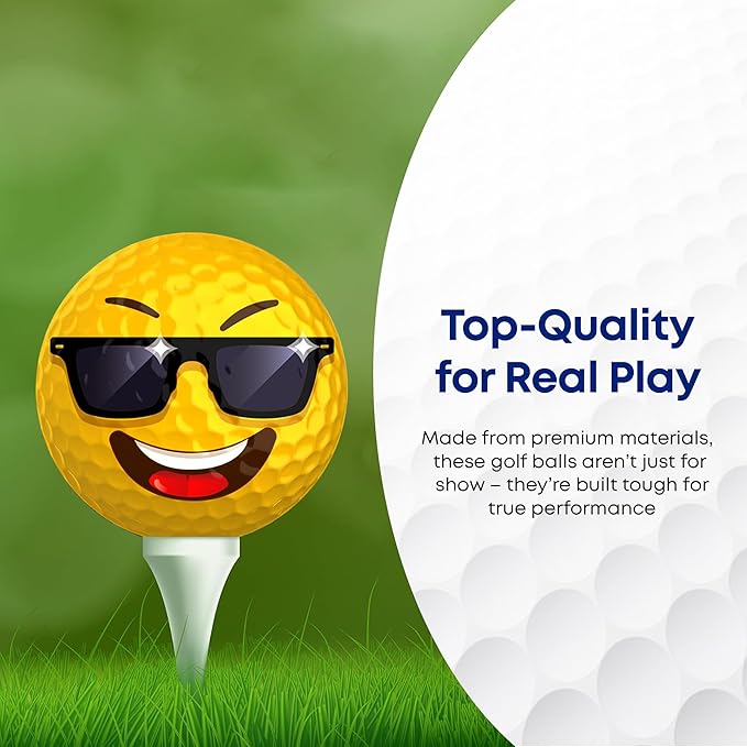 Oji Moji Premium Emoticon Golf Balls - Unique Professional 12-Pack - Novelty Golf Gift for All Golfers, Men, Dads, Women and Kids