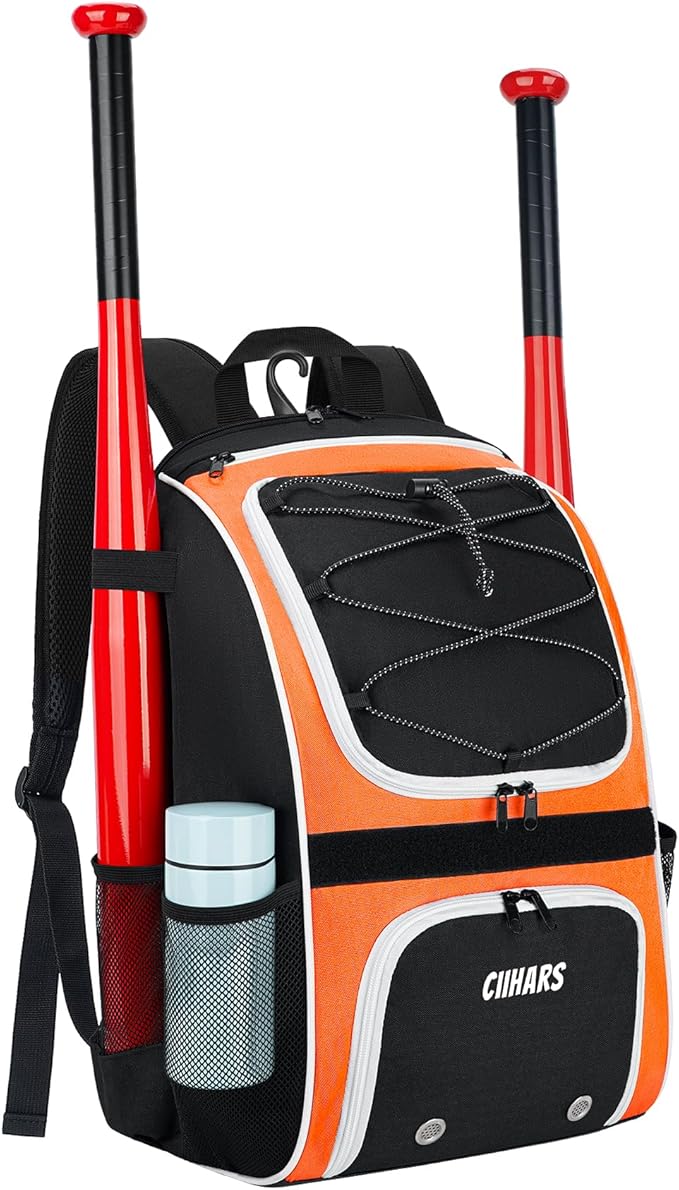 Youth Baseball Bag - Baseball Backpack Bat & Glove Holder, T-Ball & Softball Equipment & Gear,Large Main Compartment for Helmet & accessories, Fence Hook，Insulation Pocket