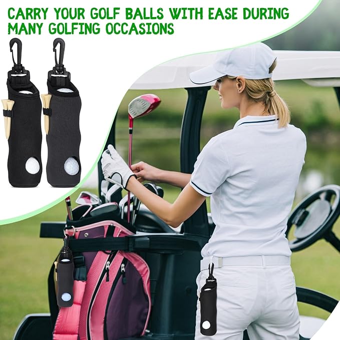 Halloscume 24 Pcs Golf Ball Holder Pouch with Tee Holder Keychain Belt Clip Hook Golf Carry Bag for Women Ladies Man Gifts