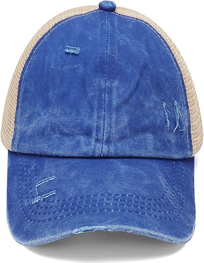 Criss Cross Hat Washed Distressed Baseball Cap Ponytail Hat High Messy Bun Ponycap for Women