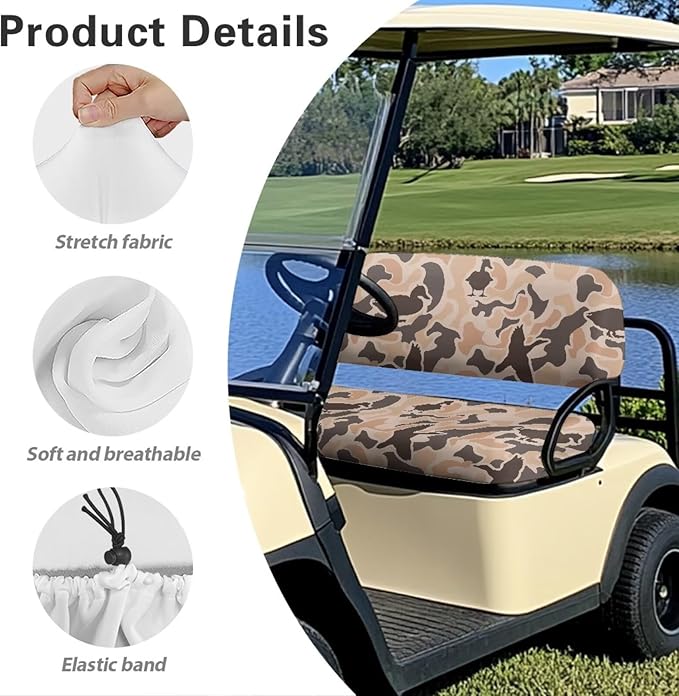 Bulopur Duck Hunting Camo Golf Cart Seat Covers Set 2 Piece Universal Golf Cart Seat Cover 2 Passenger Seats Protective Cover Elastic Fabric- Keeps Your Seat Cool and Clean