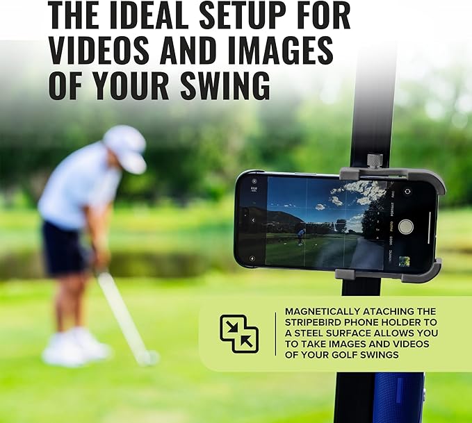 Stripebird - Magnetic Golf Cart Phone Holder - US Patented, Neodymium N52 Magnets - Golf Cart Phone Mount for iPhone & Samsung - Slim Golf Caddy Accessories for Men & Women
