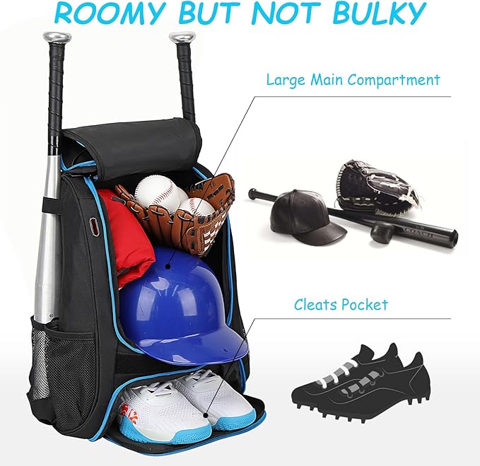 LARIPOP Youth Baseball Bag, Bat Backpack with Fence Hook & Separate Shoe Compartment, Waterproof Equipment Bag for Baseball, T-Ball & Softball