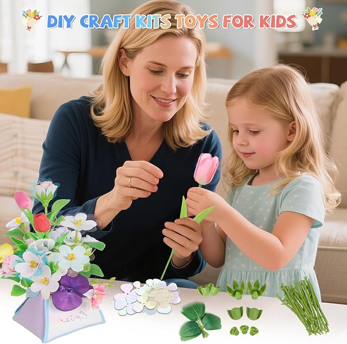 kenvc DIY Flower Bouquets Toys, Fabric Flower Market Toy is - Image 4