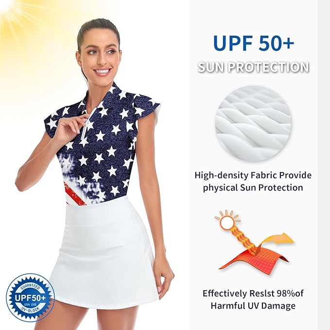 Soneven Womens Petal Sleeve Golf Shirts Moisture Wicking Lady Golf Apparel Print Tennis Sport T Shirt