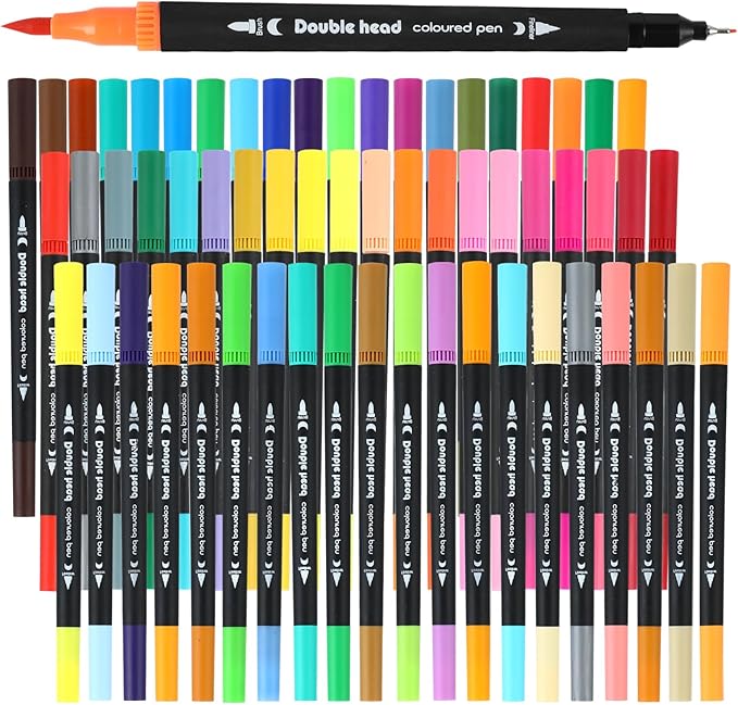 60 Colors Dual Tip Brush Pens, Fine Felt Tip and Brush Tips Colored Pens by AEDAGA