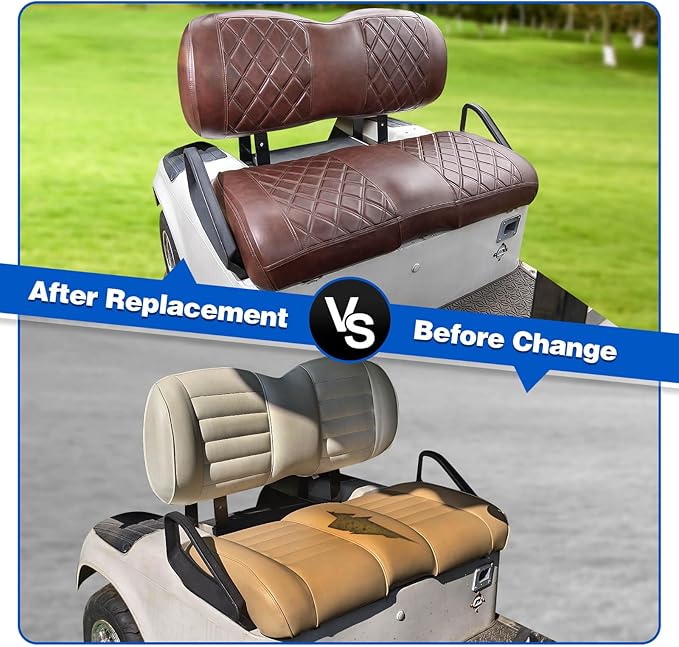 NOKINS Golf Cart Seat Covers Fit EZGO TXT RXV Freedom Liberty Express Premium Front Seat Cushion, Golf Cart Accessories Replacement Premium Front Seat Covers, No Stapler (Brown&Brown 8438)