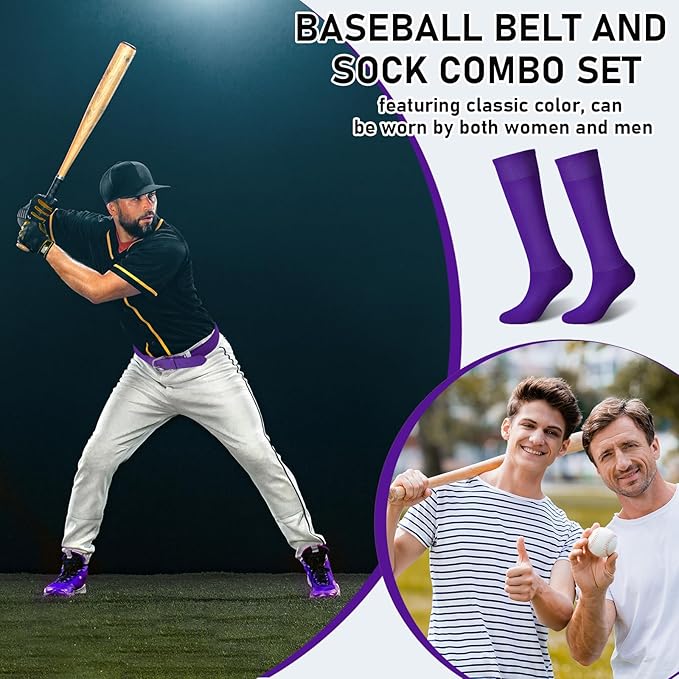 Zhanmai Baseball Belt and Socks Combo, Adjustable Elastic Belt and Softball Socks, Multiple Sizes for Youth Boys Girls, Adult
