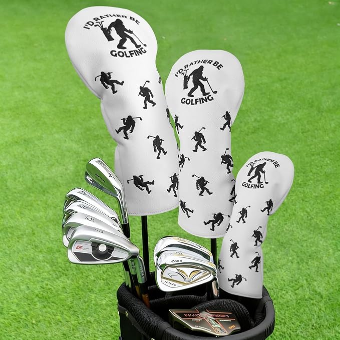 Golf Club Head Covers for Men Women, PU Leather Golf Headcover for Driver Fairway Wood and Hybrid, Funny Golf Accessories