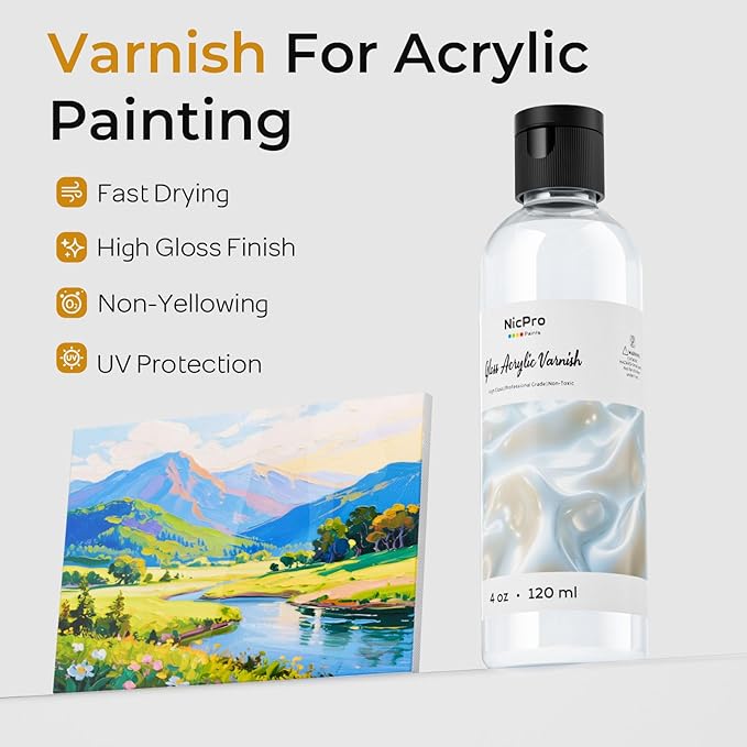 Nicpro Gloss Varnish for Acrylic Painting 4oz, Non-Yellowing, Anti-Crazing - Image 4