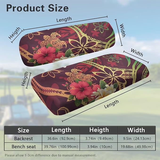 Bulopur Polynesia Floral Sea Turtle Golf Cart Seat Cover for Club Car Ezgo TXT 2 Piece Golf Cart Seat Towel Covers for Bench and Backrest Golfcart Accessories Cushion Cover Protection
