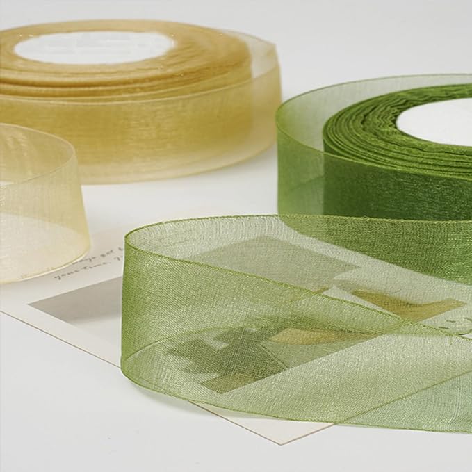 Green Ribbon for Gift Wrapping, 1 inch 50Yard Sage Green Sheer Organza Ribbon - Image 7