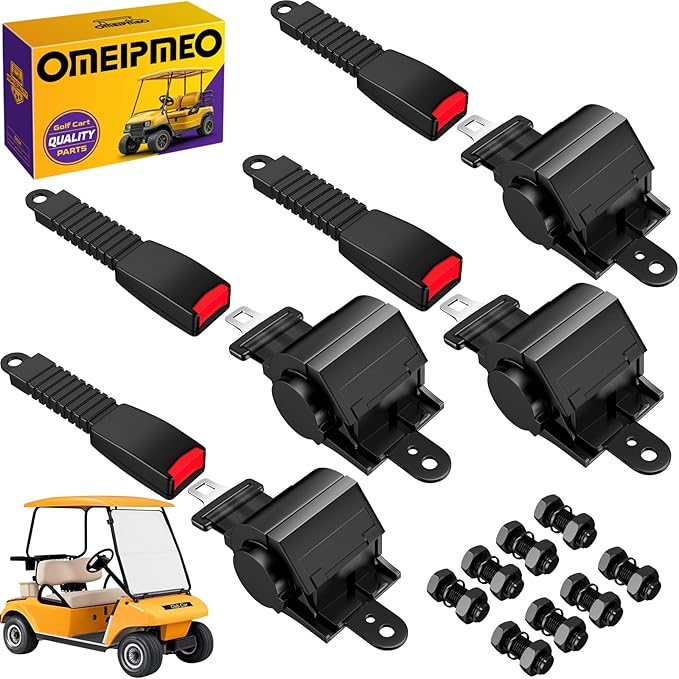 Golf Cart Seat Belt Kit, Retractable Golf Cart Seat Lap Belt Non-Slip, Soft Padding, One Click Fastening, Universal Front and Rear Golf Cart Seat Belts for Club Car EZGO Yamaha Go-Kart ATV UTV