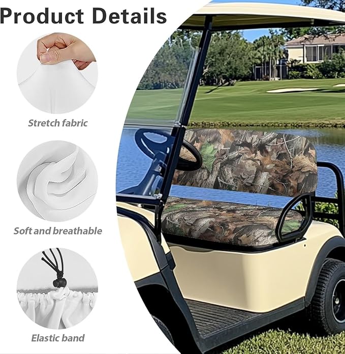 Bulopur Branch Camouflage Golf Car Seat Cover Set Dustproof Seat Cover Fit for EZGO Club Car 2 Person Seats Golf Carts Frontseat Sun Protection