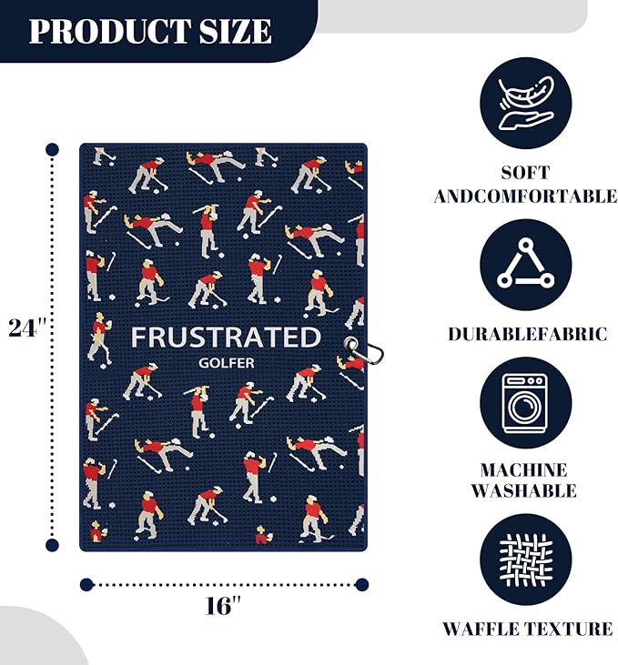 Microfiber Golf Towels (16" X 24") with Carabiner Clip, Waffle Pattern Golf Towel Hook and Loop Fastener, Golf Club Towel, Premium Golf Accessories, Gift for Men, Golfers, Dad (Navy Blue)