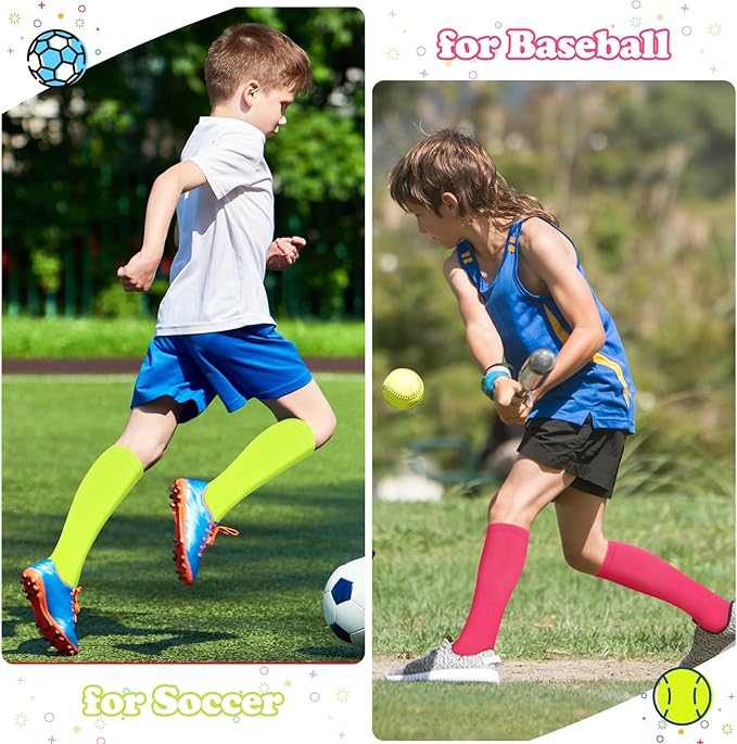 Sarfel Kids Soccer Socks Toddler Soccer Socks Girls Boys Soccer Socks Kids Tube Socks with Stripes Toddler Knee High Socks