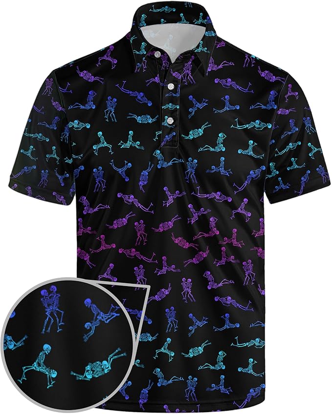Golf Polo Shirts for Men Funny Print Short Sleeve Golf Shirts Performance Golf Polos