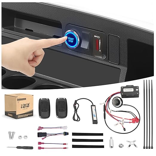 10L0L Golf Cart One-Click Start Ignition Switch Compatible with 20-72V Yamaha G22 / G29, Club Car DS/Precedent, EZGO TXT Models, Remote Keyless Access Golf Accessories